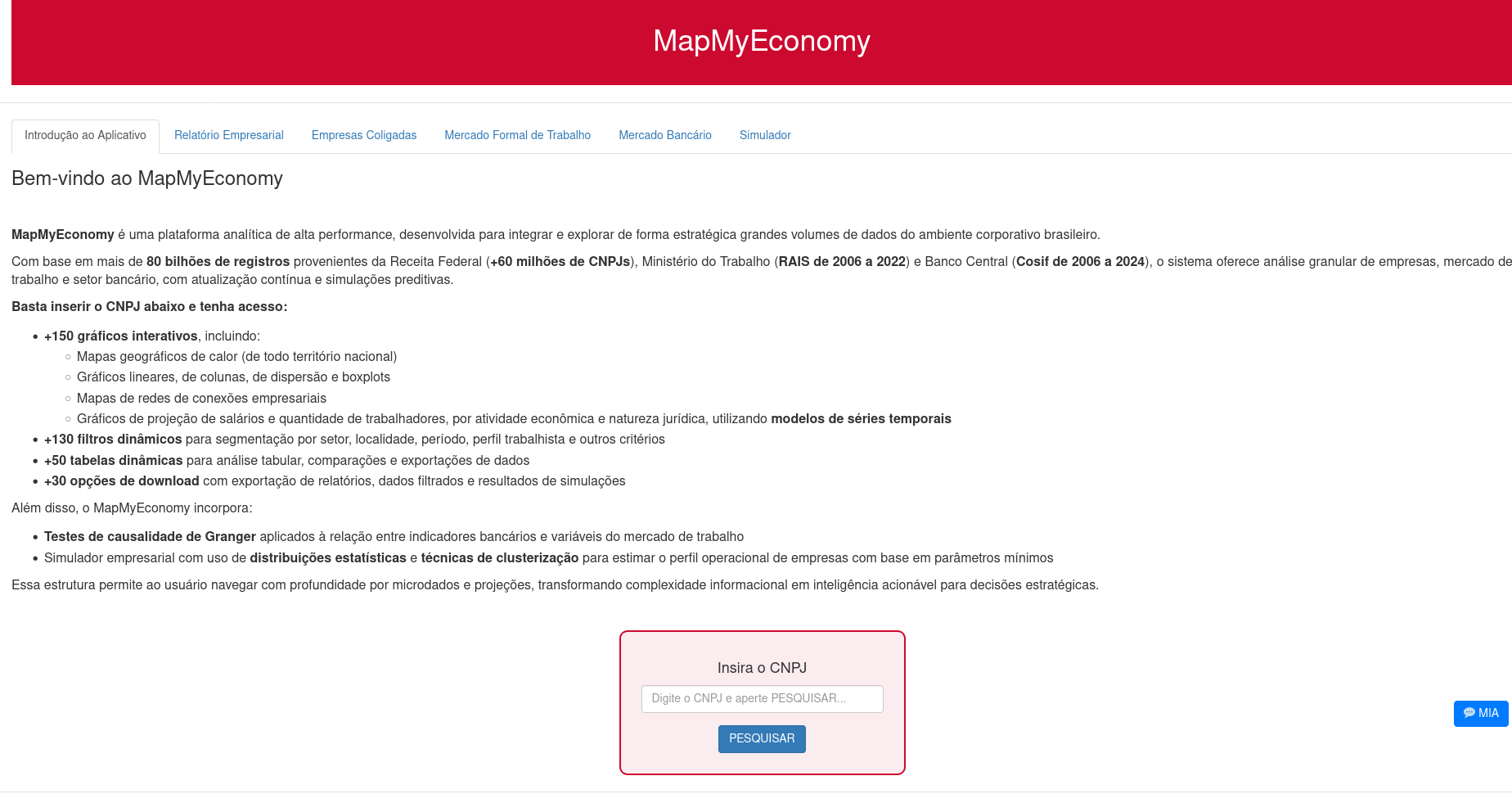 Tela 1 do MapMyEconomy